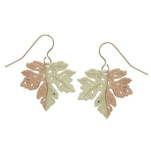  Black Hills Gold Rose and Green Leaf 10K Gold Earrings 