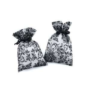    Organza with Black and White Damask Design