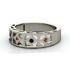 Queen of Diamonds Ring, Sterling Silver Ring with Red Garnet & Black 