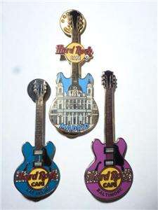 Hard Rock Cafe Souvenir Guitar Pins Baltimore, Madrid, Las Vegas 