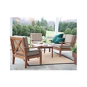  All Weather Eucalyptus X Back Patio Seating Set With Cushions 