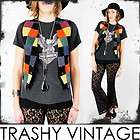 vtg 70s 80s boho hippie PATCHWORK LEATHER skinny fit crop CROPPED vest 