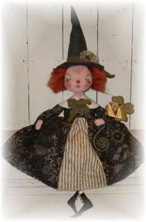 Primitive Folk Art Spring St Patricks Day witch doll PFATT ooak EHAG 