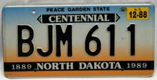   AUTOMOBILE LICENSE PLATE 1989 CENTENNIAL ISSUE PEACE GARDEN STATE
