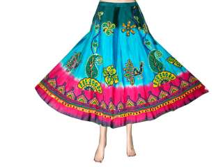 Hippie Boho Floral Print Blue Pink 100% Cotton Circular Skirt Long 