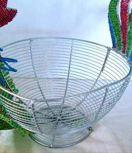 Rooster Basket Holder Wire & Glass Beaded Figurine NEW  