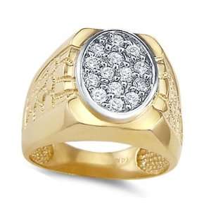 Mens CZ Nugget Ring 14k Yellow Gold Pinky Band Cubic Zirconia 1.25 CT 