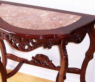 New Carved Solid Wood Hall / Console Table with Marble Top Inlay