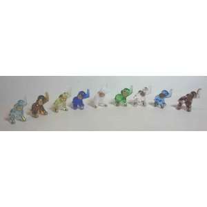  Set of 9 Blown Glass Elephant Figurines 0.5h Everything 