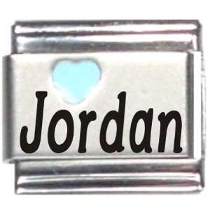  Jordan Light Blue Heart Laser Name Italian Charm Link 