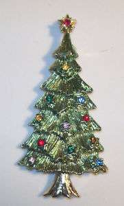 BJ Rhinestone Christmas Tree Pin Brooch Beatrix Jewels  