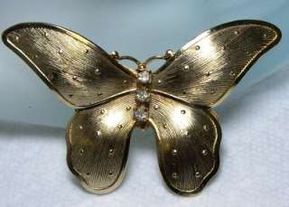 Large Vintage Textured Gold Tone Rhinestone Jeweled BUTTERFLY~Hair 