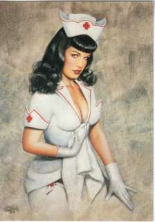 Bettie Page Nurse 4 x 6 Glossy Postcard Olivia Art 2004  