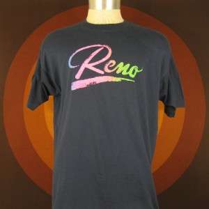 Neon RENO Nevada GAMBLING T shirt Cowboy VINTAGE 80s XL  