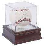 Square Baseball Cube Display w/ Wooden Mirrored Base  