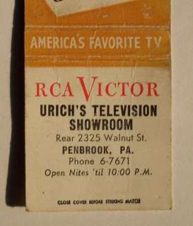 1950s Matchbook RCA Victor TV Urich Penbrook PA Dauphin  