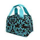 brown teal blue damask lunch bag tote school insulated mylar