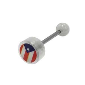  Puerto Rican Flag Barbell Tongue Ring   Clear Beads 