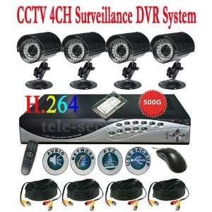   waterproof camera 4ch h.264 500hdd dvr security kit