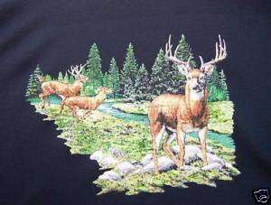Running Deer with River and Trees Sweatshirt S 4X  