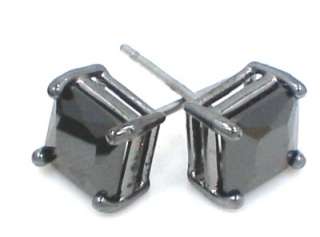   Total Surgical Steel Black Princess Cut CZ Stud Earrings 6x6  