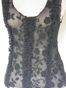 ANTHROPOLOGIE EMME LOUIE SHEER BLACK LACE CAMI TOP  