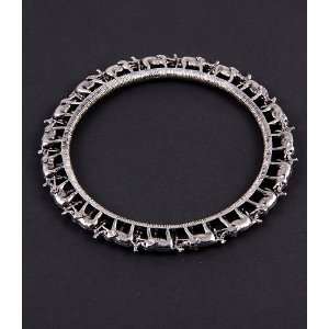   Bangle Cuff Bracelet with Elephant Pattern Silver 