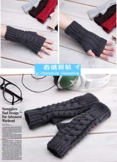 Men Fashion Middle Arm Warmers knit Half Length Fingerless Gloves 