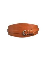   Womens Faux Leather Stretch Belt with Center Buckle in Black or Brown