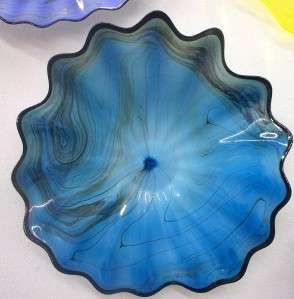 HAND BLOWN GLASS ART WALL PLATTER BOWL BLUE MARBLE #2338 ONEIL  
