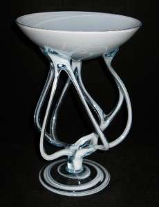 White/Blue Art Glass Blown Glass Bowl, Octopus Legs  