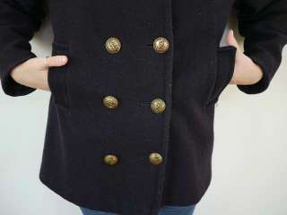 Vtg 60s Cropped Military Style WOOL Pea Coat Peacoat  