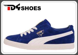 Puma Clyde Script Blue Suede White Classic Casual Shoes  