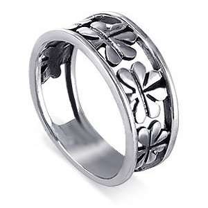   Silver Polished Finish Clover Leaf 8mm Wide Band Ring Size 10 Jewelry