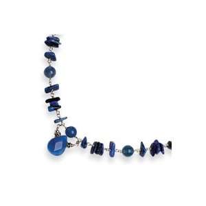    Sterling Silver Sodalite & Blue Agate Necklace QH2357 16 Jewelry