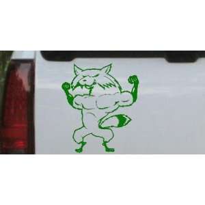 6in X 5.2in Dark Green    Fox Flexing Muscles Animals Car Window Wall 