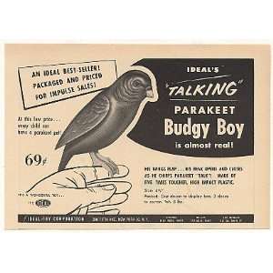  1954 Ideal Toy Talking Parakeet Budgy Boy Trade Print Ad 