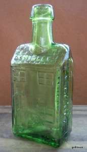Vintage Green Glass 3 Wheaton House Shape Mini Bitters Repro Bottle 