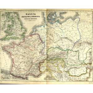  1869 Map Gallia Britannia Germania Frane Germany Europe 