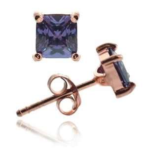  18K Rose Gold over Sterling Silver Purple CZ 5mm Square 