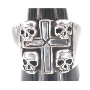  Tombstone Cross Skulls Bones Pewter Ring, Size 5 Jewelry