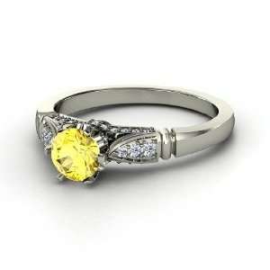   Elizabeth Ring, Round Yellow Sapphire Palladium Ring with Diamond