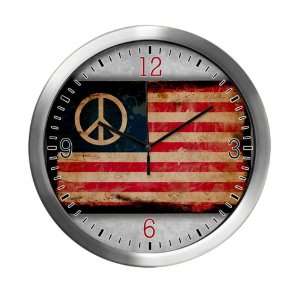    Modern Wall Clock Worn US Flag Peace Symbol 