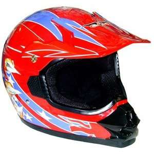    Xlarge Dot Red Blue Adult Mx Dirt Bike Motocross Helmet Automotive