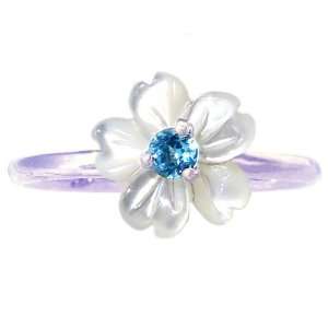 14K White Gold White Mother of Pearl Exotic Blossom Stackable Ring 