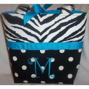  Monogrammed Blue & Black Zebra Print Diaper Bag Baby
