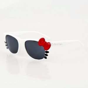   Cute Kitty Bow Wayfarer Sunglasses   White & Red Bow 