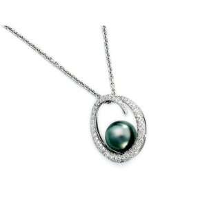Natural Black Tahitian South Sea 10.0mm Pearl, Surrounded by Pave Set 