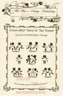 Cross stitch Twins for Tea Towels Hot Iron Embroidery Transfers 
