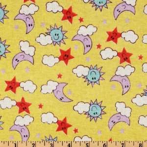  43 Wide Flannel Moon Stars & Sun Yellow Fabric By The 